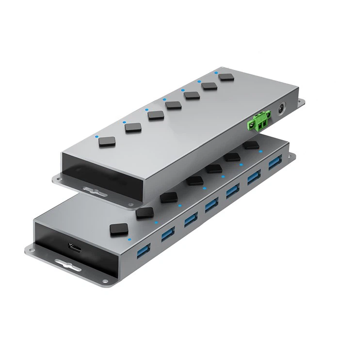 USB 3.2 Gen.2 Industrial HUB 7 Port, Aluminium mit DC 12V Netzteil